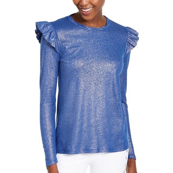 A127 Michael Kors Linen Blend Metallic Top P/L - Picture 1 of 2
